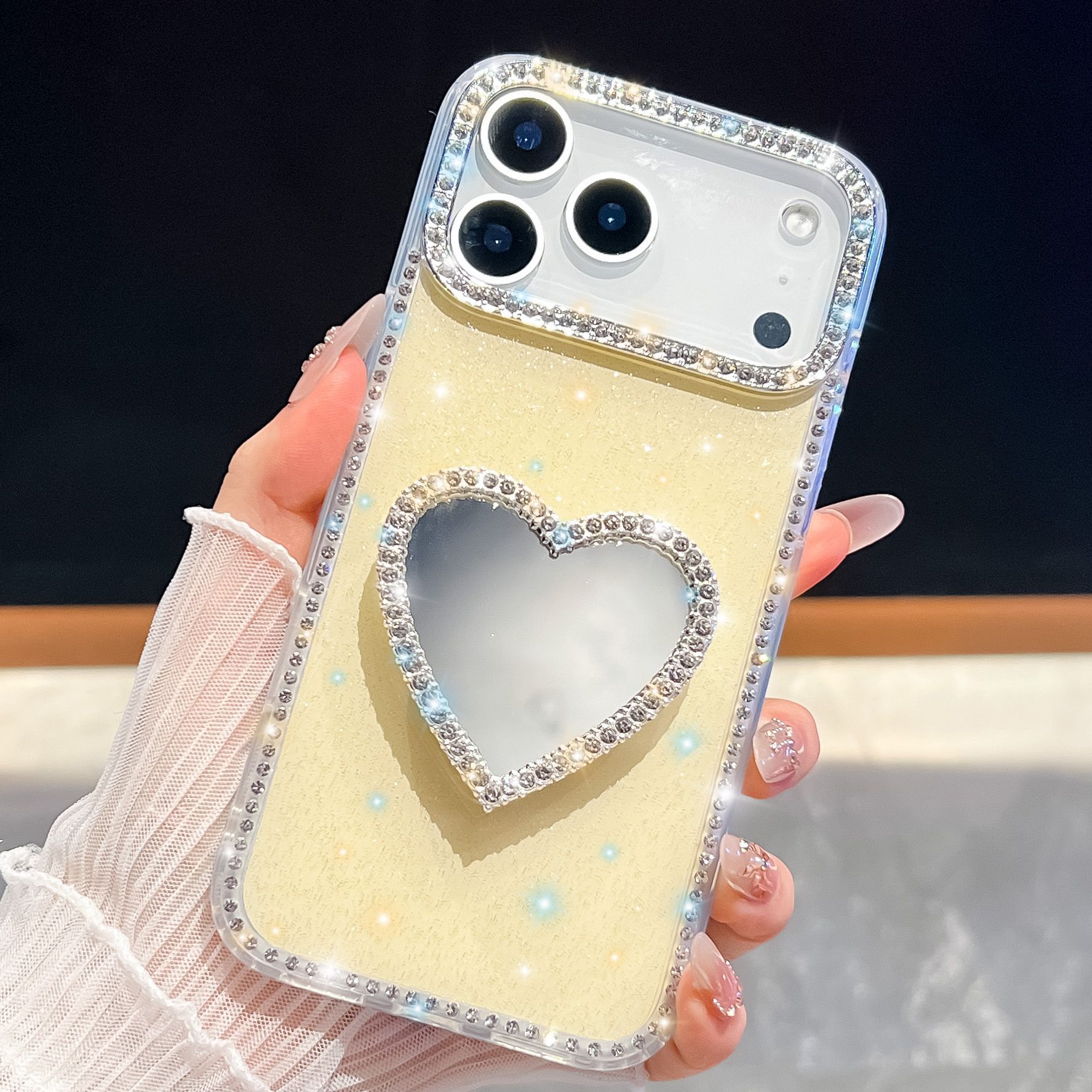 

Love Mirror Stand Mobile Phone Case for Apple 17Air Fashion 16E Glitter Powder 15PROMAX Glitter Diamond Case For iPhone13Promax