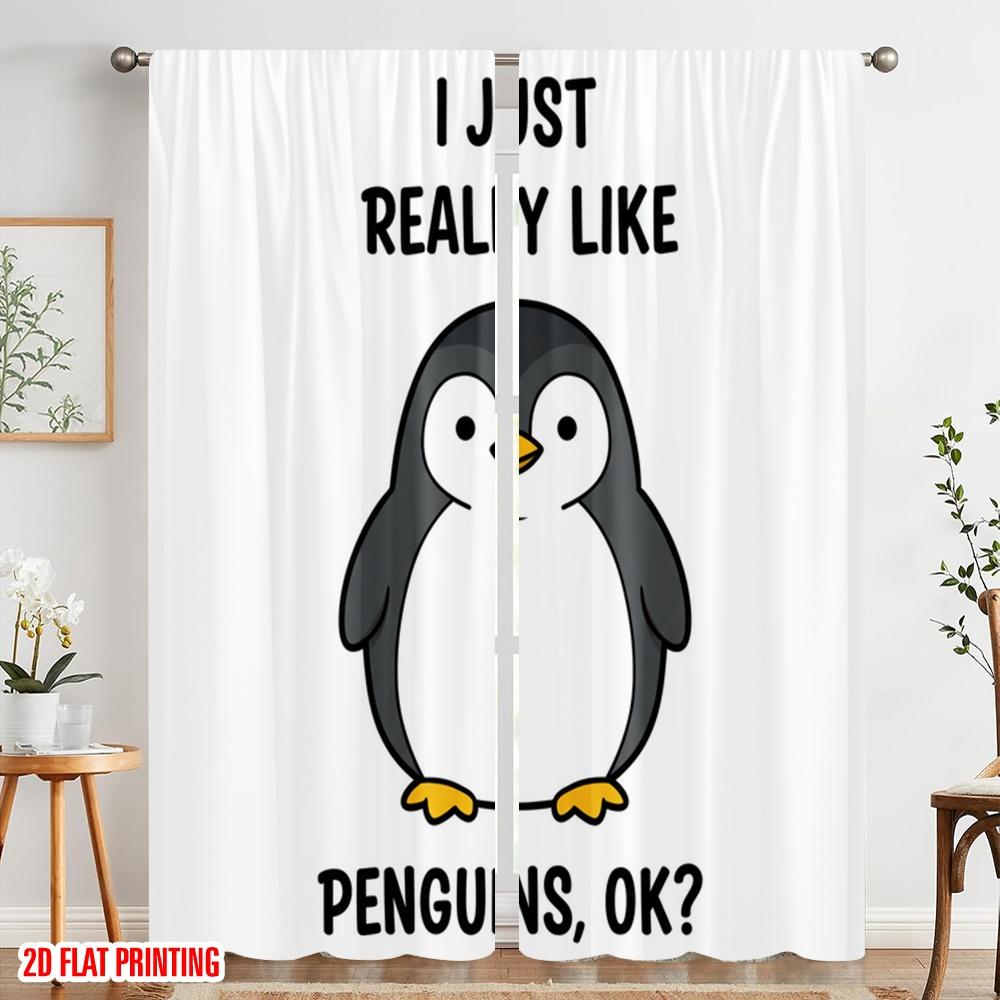 2pcs 2D flat printing Curtains Cute Penguin Lover Gift Fabric Without Electricity Seasonal Party & Holiday Decor Perfect for