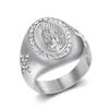 New Hip-Hop Jewelry Titanium Steel Gold-Plated Inlaid Diamond Virgin Mary Men's Ring