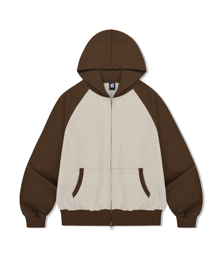 Pages Is Ii Basic Two-Way Raglan Color Block Zip-Up Hoodie Brown