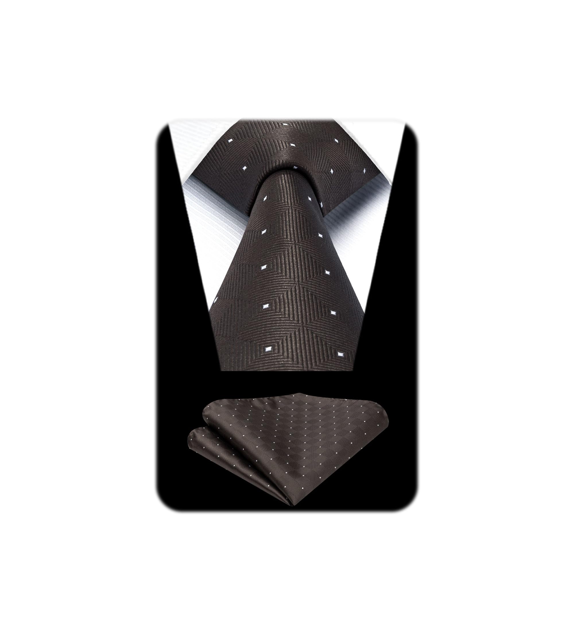 

[HISDERN] Business Necktie for Men, Formal Necktie, Brown, Pocket Square Set, Brand Name, High-End, Job Hunting, Coming-of-Age Ceremony, Father s