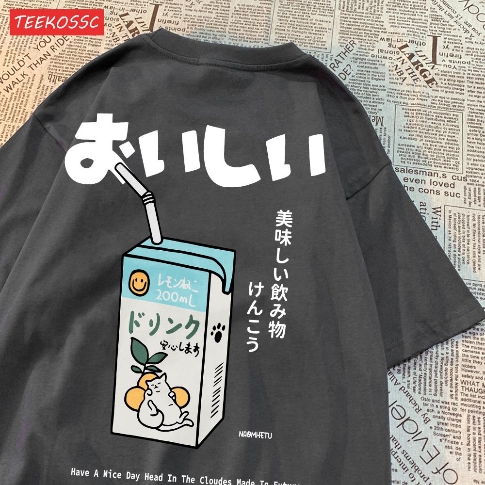Niedliches Japanisches Katzenmuster Übergroßes T-Shirt Damen Herren Kurzarm Locker Lässiges T-Shirt Streetwear Oberteile Baumwolle Harajuku Kleidung