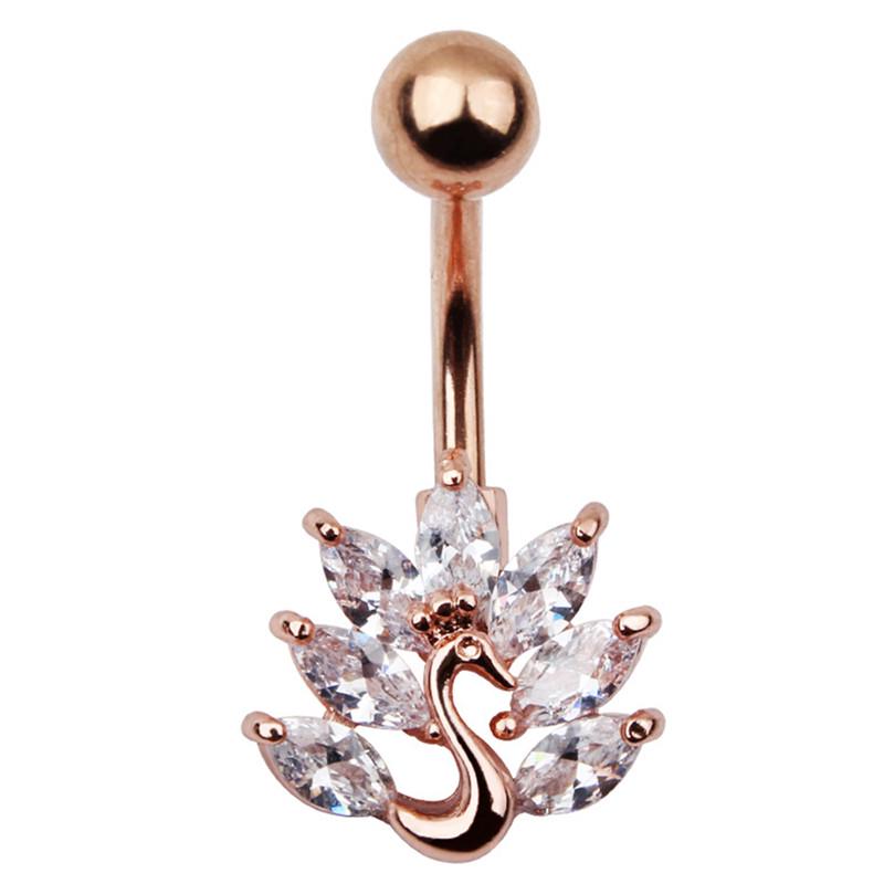 Stainless Steel Peacock Zircon  Belly Button Ring Navel Piercing Jewelry