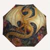 Golden Dragon with Flowers Circular Wall ArtDecorUmbrella, Portable 3-Fold Compact Umbrella for Men & Women Gift