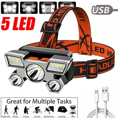 Torcia elettrica ricaricabile USB ad alta potenza per la pesca Lampada frontale a LED Fari da campeggio Torcia da caccia Escursionismo Lanterne anteriori