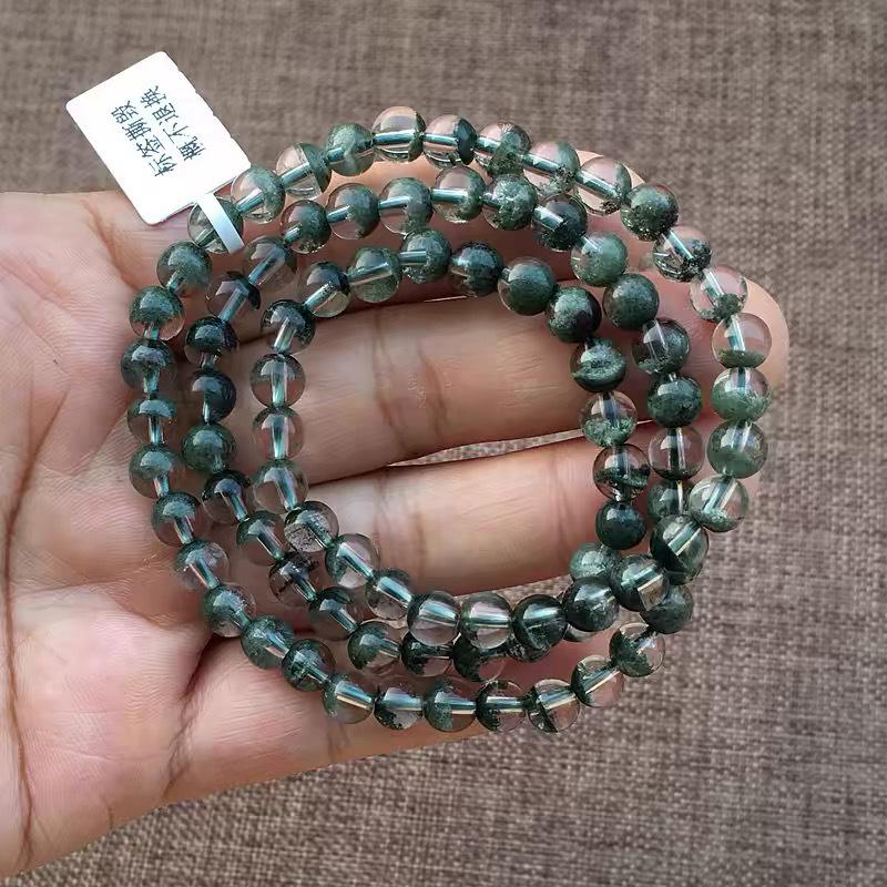 Natural Brazilian Green Phantom Crystal Multi-Circle Couple Bracelet Approx. 6mm Beads