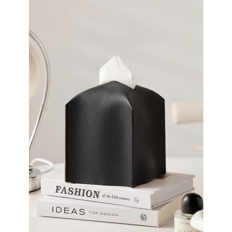 1 st Minimalistische Luxe Vierkante PU Leer Tissuebox, Servethouder, Decoratie Voor Vakantie, Familiebijeenkomst, Keuken, Eettafel Black veelkleurig