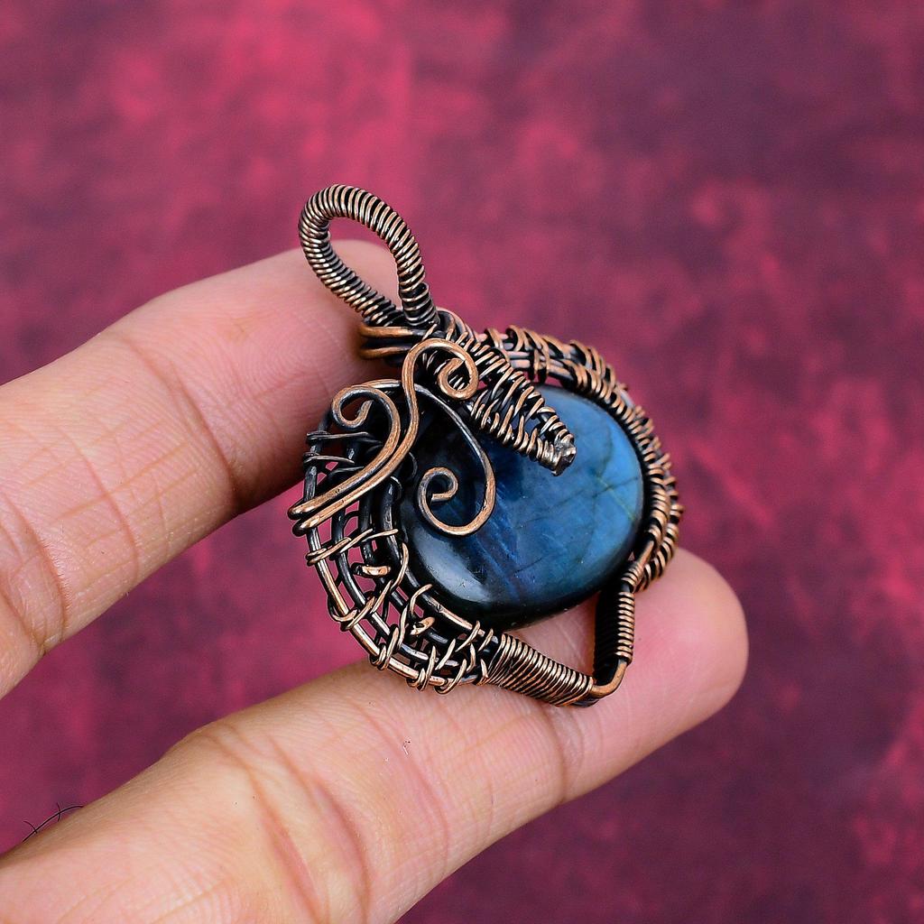 Labradorite Pendant Natural Gemstone Pendant Handmade Copper Wire Wrapped Jewelry