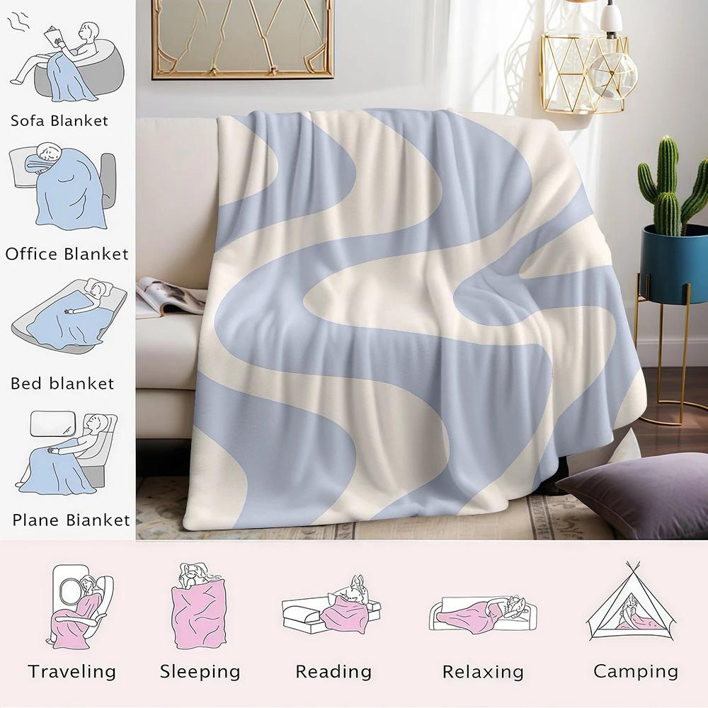 Pale Blue Curved Wave Flannel Blanket Warm Soft Halloween Christmas Couch Warm Cozy Decorative Decor Gift for All Season