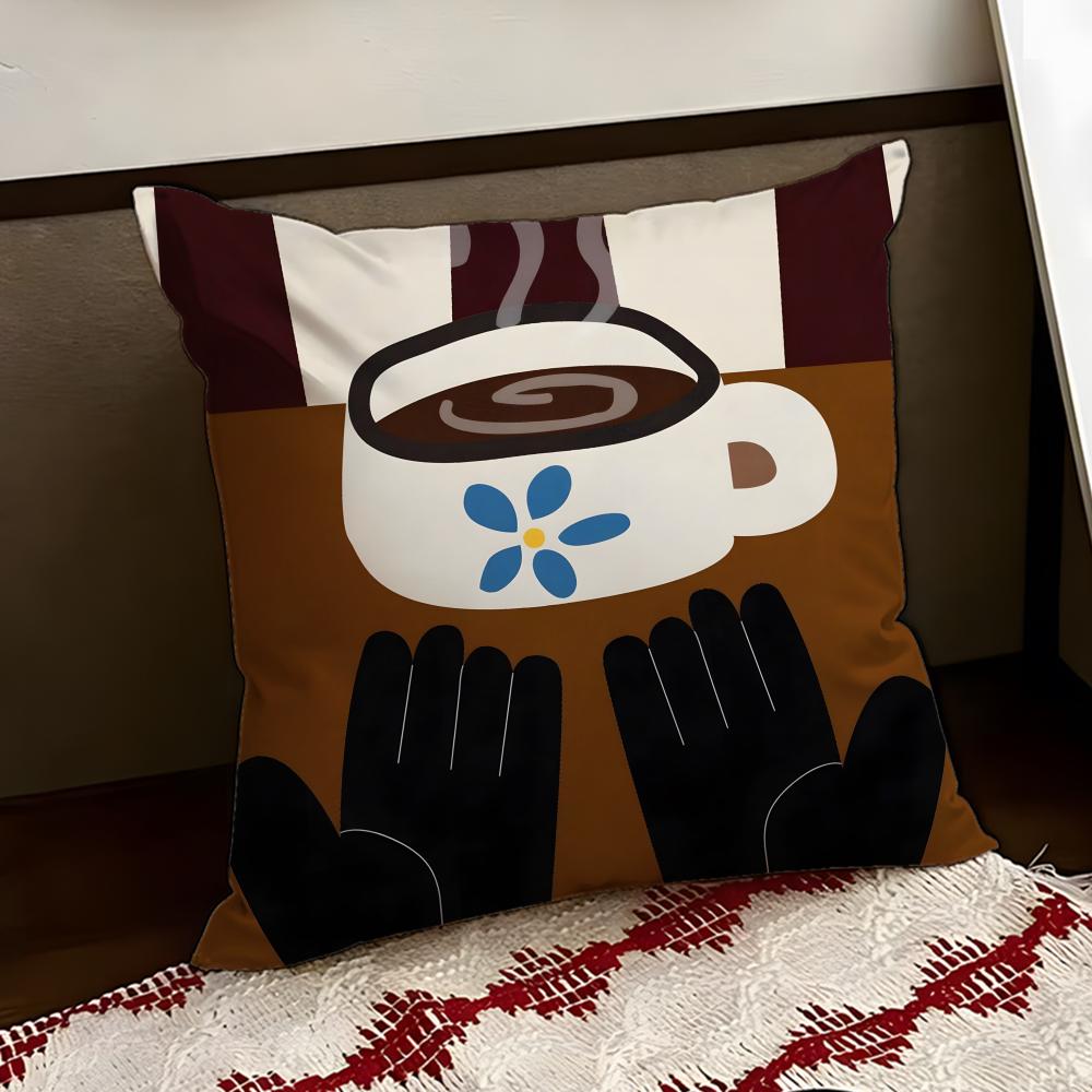 Creative Coffee Illustration Cushion Cover Reversible Soft Durable Pillow Cover Home  Car MultiScene Use for Daily Comfort