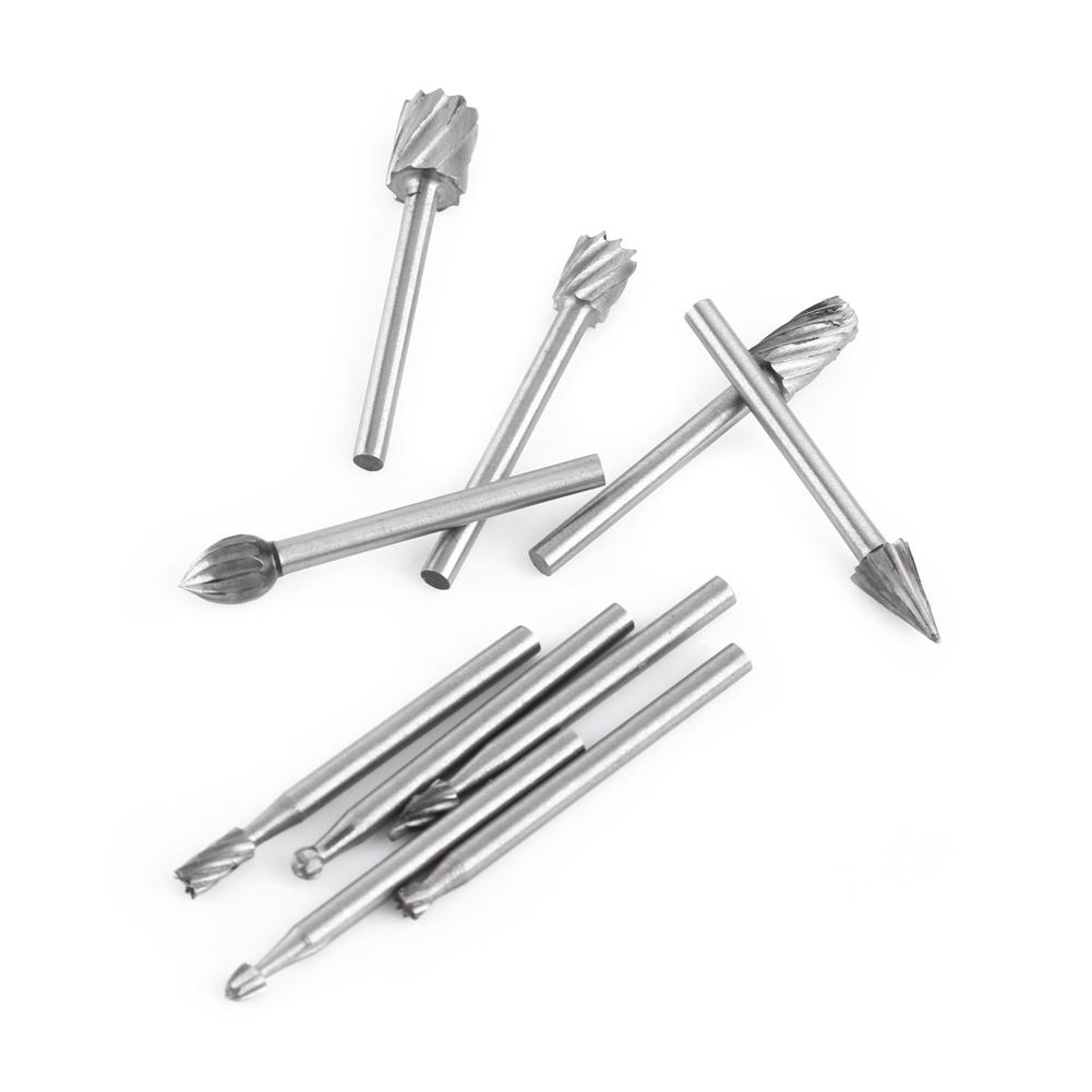 10pcs High Speed Steel Burrs Rotary Files Woodworking Carving Tool Set 1 8inch Shank