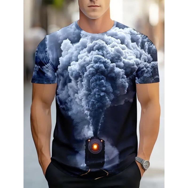 Großes Herren Zugmuster 3D-gedrucktes Herren Rundhals Kurzarm T-Shirt Sommer Mode T-Shirt Lässig Bequem Vielseitiges Oberteil
