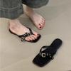 Niche Design Sense Sandals Women Wear 2025 Summer Retro Belt Buckle Toe Holiday Beach Flip-flops Women