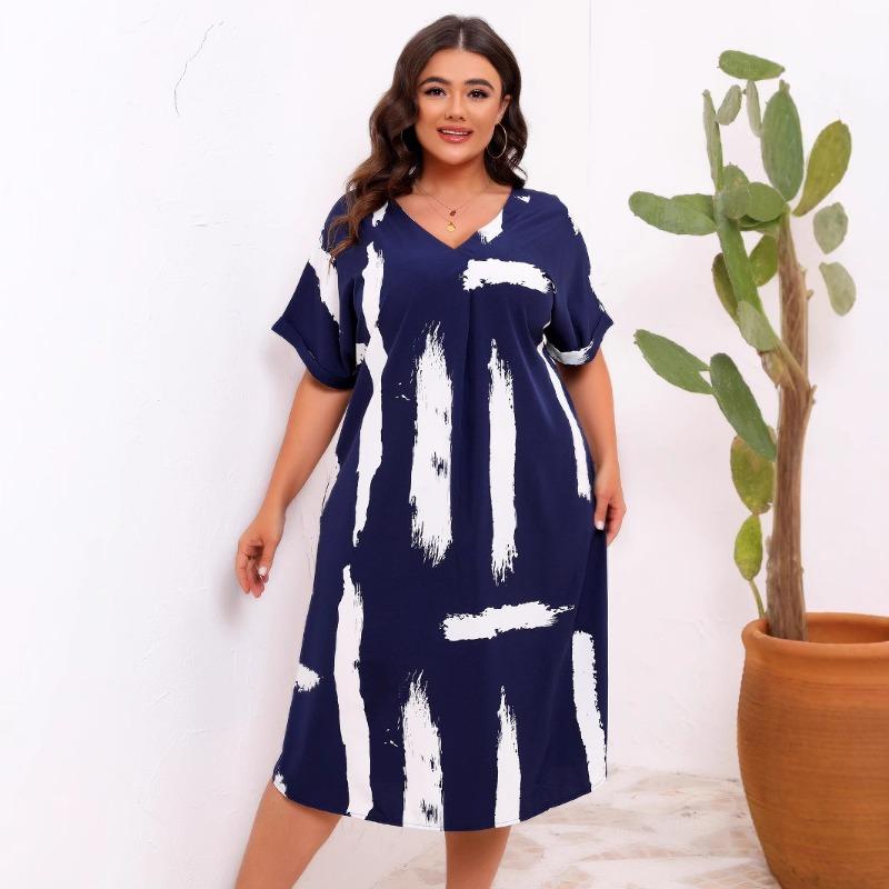 Women's V-neck Short Sleeve Print Loose Dress