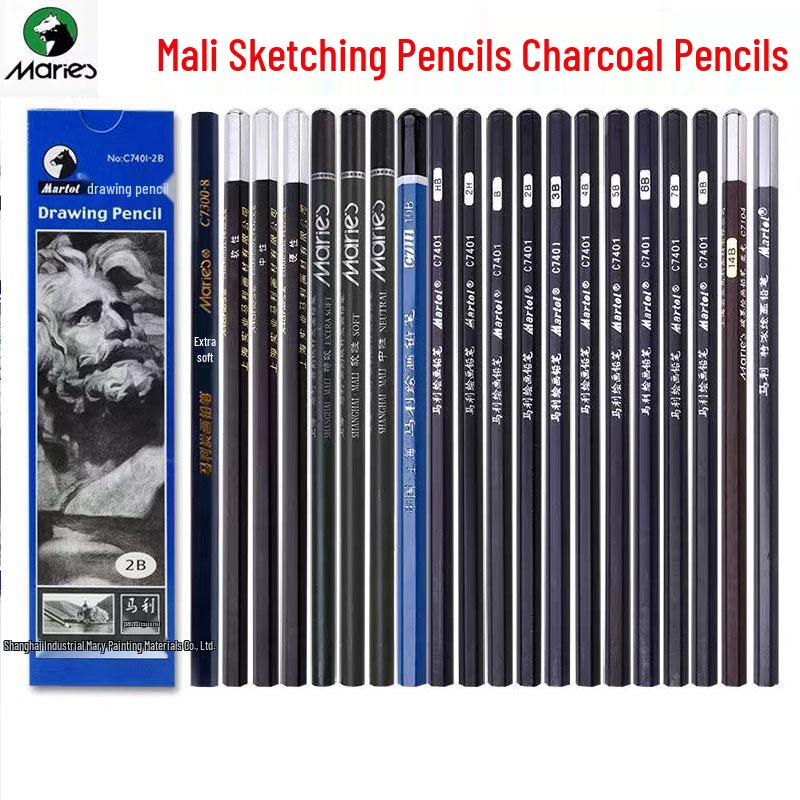 Mali Brand Charcoal Sketch Pencil Set - Includes 2B, 4B, 6B, 8B for Art Students