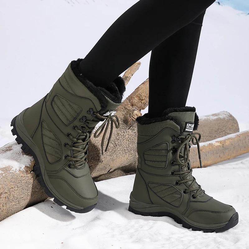 Winter Women's Snow Boots High-top Waterproof Ankle Boots Ladys Thick Plus Warm Hiking Boots Outdoor Cotton Sneakers Botas Mujer