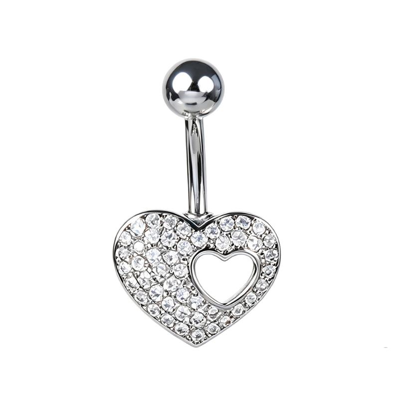 1Pcs Heart Motif Pendant Belly Piercing Jewelry 14G Curved Navel Rings Crystals Czs For Women Girls