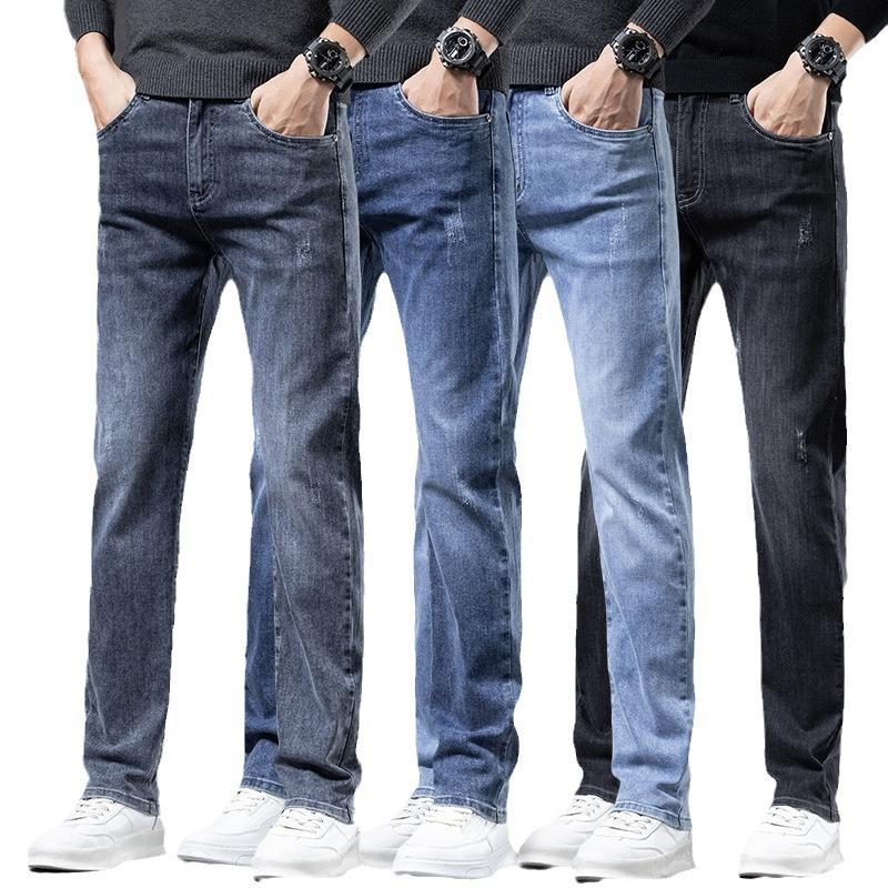 2024 Autumn And Winter New Style With Plush And Thickened Denim Straight Tube Slim Fit High-End Loose Casual Long Pants For Men