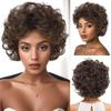 Women Short Curly Wigs With Bangs Fashion Fluffy Synthetic Brown Natural Hair Daily Party Costume Use Heat Resistant Fibre