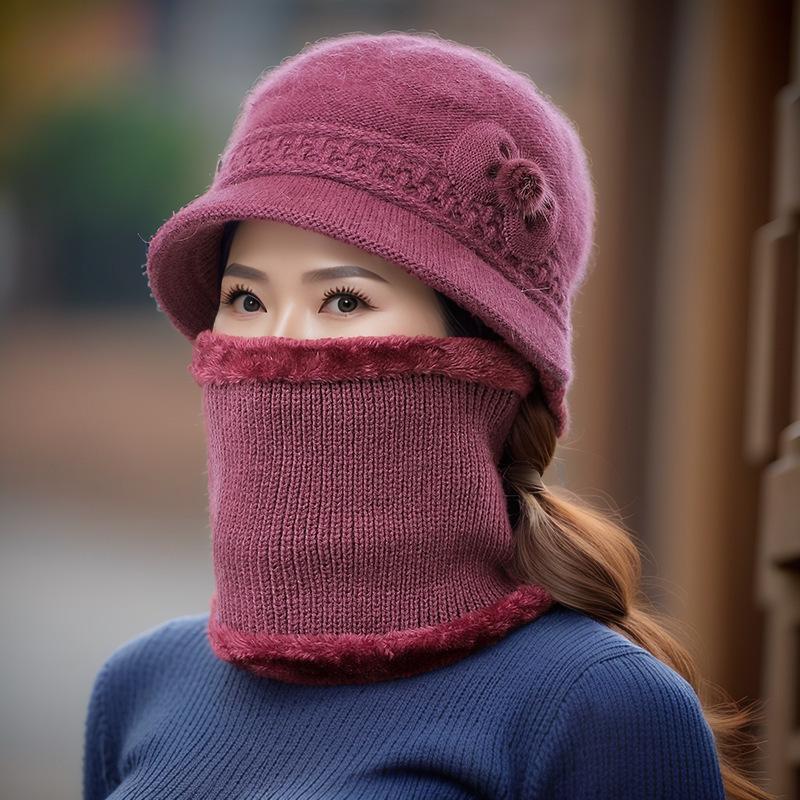 Women's Winter Knitted Wool Hat for Middle-aged & Elderly: Warm, Stylish Scarf Hat for Mom & Grandma