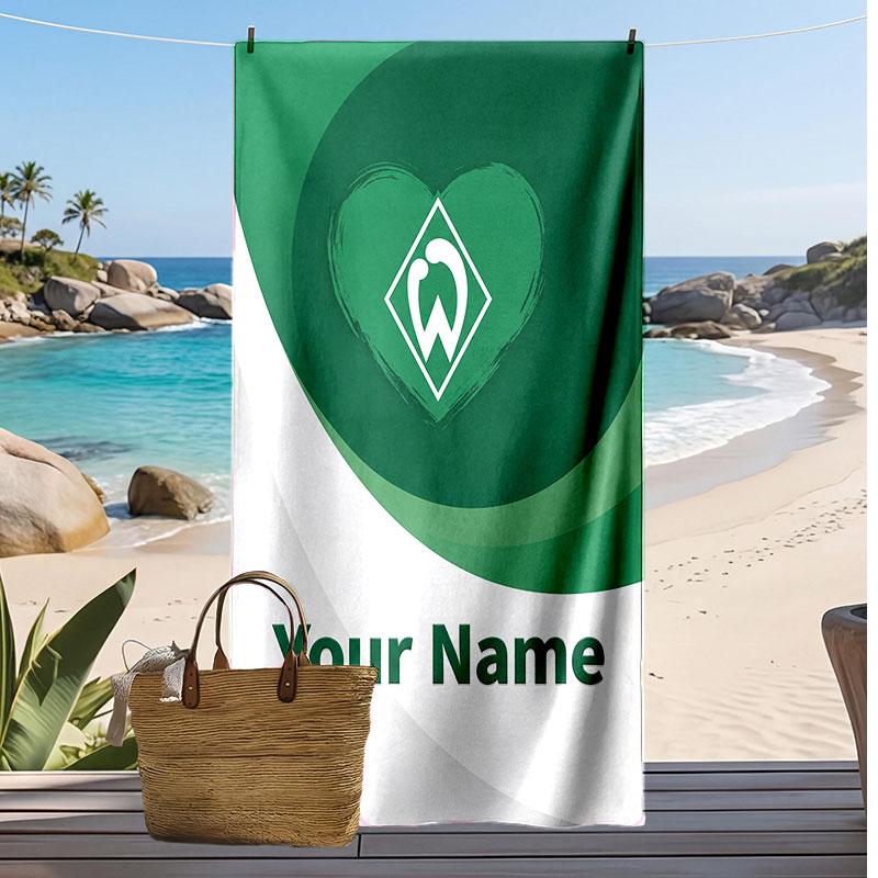 Telo Mare Personalizzato Stampato Werder Bremen FC Logo Calcio Supporto Nome Testo Personalizzato Asciugamano Assorbente Per Sport Viaggio Regalo Speciale