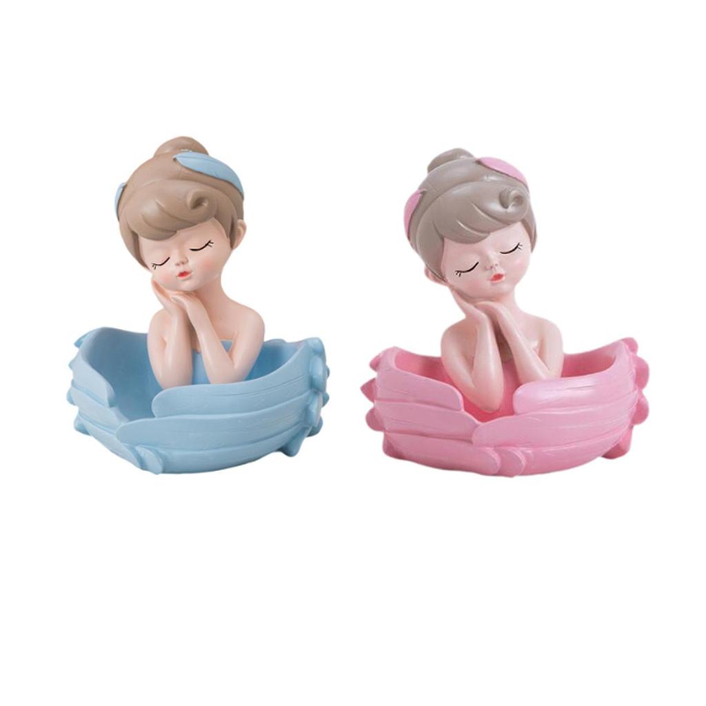 Girl Decorative Storage Box Angel Resin Statue Figurine Desktop Organizer for New Year Housewarming Jewelry Trinket Bookshelf