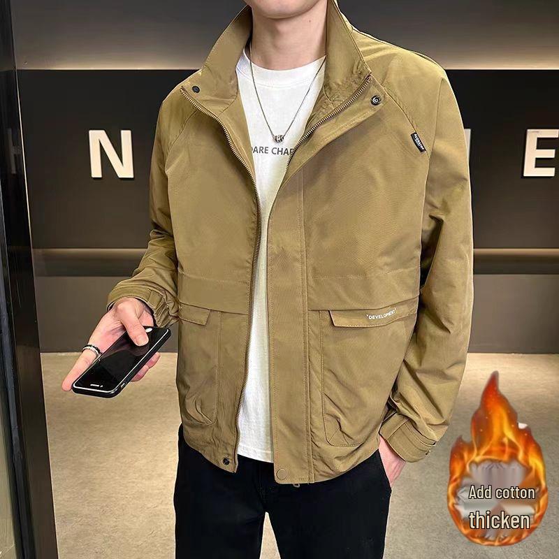 Trendy Men's Stand-Collar Padded Workwear Jacket - Warm, Loose, Versatile Autumn/Winter Outerwear