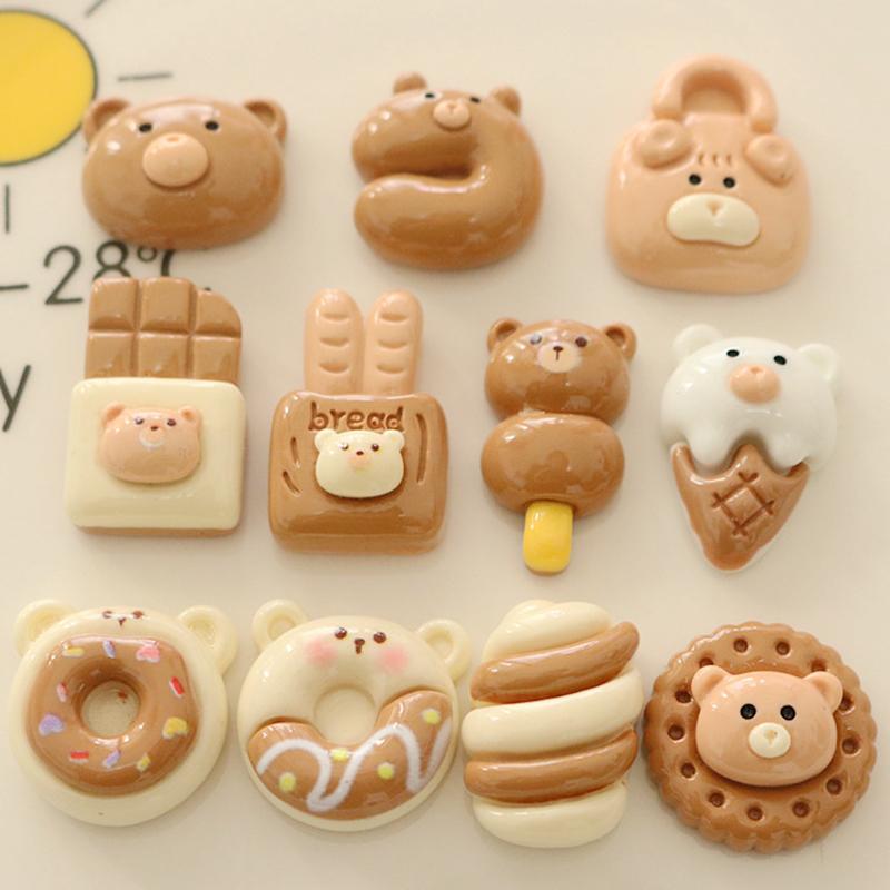 10Pcs New Cute Animal Bear, Cake, Chocolate Resin Cabochon Scrapbooking Diy Jewelry Hairpin Craft Decoration Accessories A82
