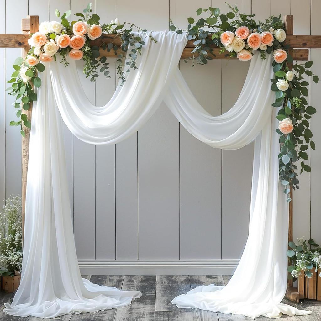 Wedding Arch Draping Fabric, Sheer Chiffon Arch Drape for Bridal Shower Backdrop Outdoor Party Arches Church Ceremony Decoration
