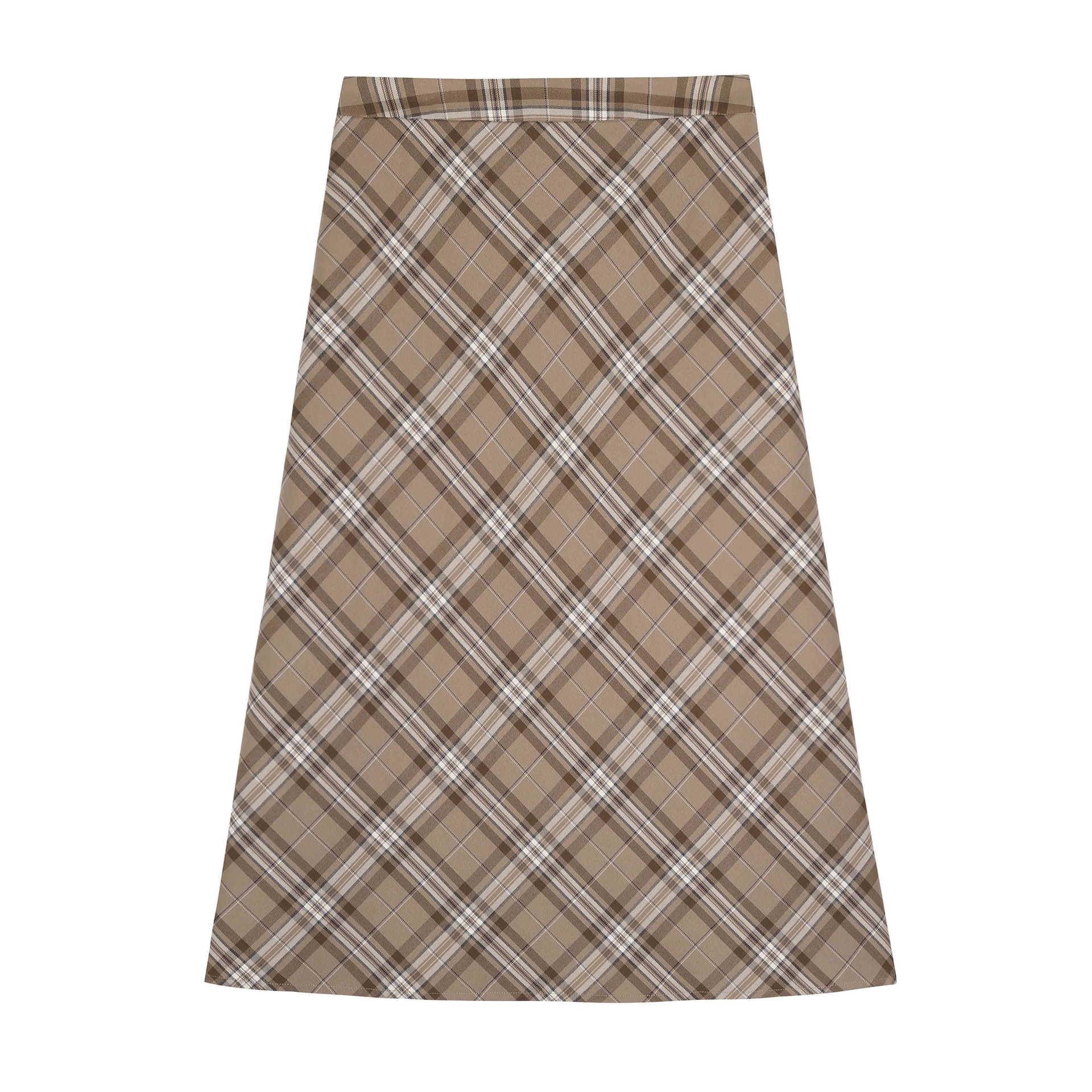 Plus Size Spring Retro Plaid A-line High Waist Slimming Mid-length Skirt for Women 5XL (Recommended 100-110kg)