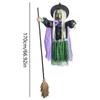 Flying Witch Halloween Decor Halloween Witch on Broom with Light-up Eyes Scary Props Holiday Decor Ornament for Indoor Tree