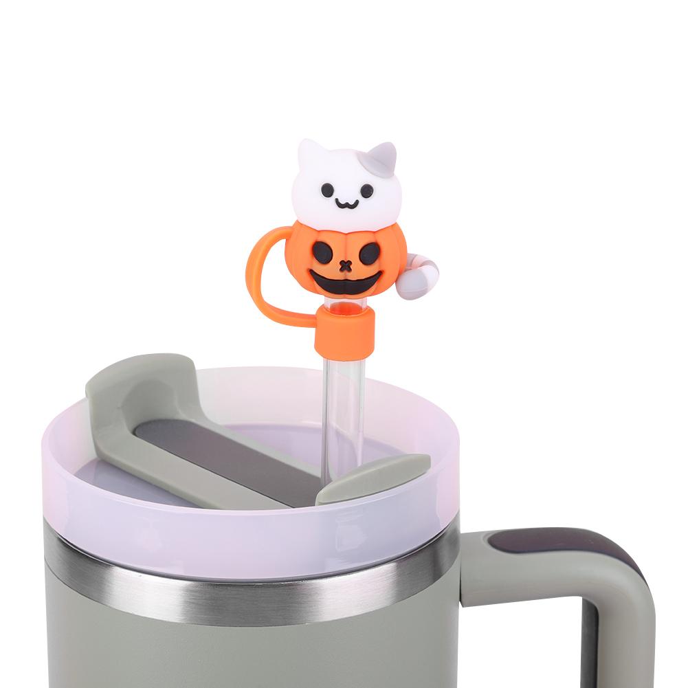 5-1pc Halloween Silicone Straw Covers Dust-Proof Cute Cartoon Straw Caps Funny Tumbler Straw Plugs for Stanle y 30/40 OZ Cups