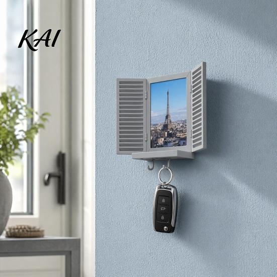 Hidden Key Storage Shelf Holder with Shelf, Mediterranean-Style Window Frame Photo Vacation Style Home Decoration Display Stand, Functional