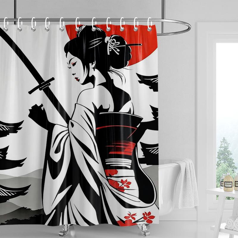 Cortină de duș în stil japonez Gogi cu personaj retro imprimat, rezistentă la decolorare, cortină despărțitoare pentru baie, pentru hotel, decorațiune pentru casă
