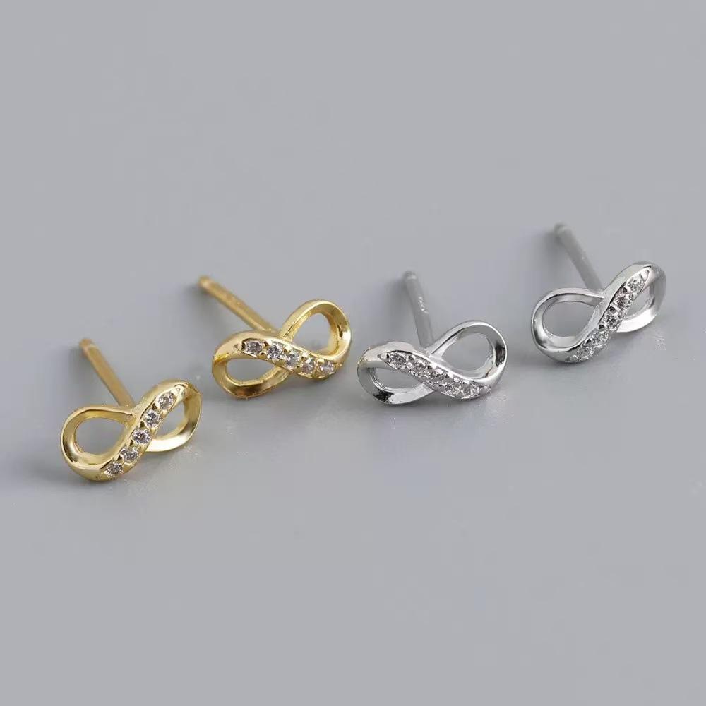 Infinity Zircon Stud Earrings: Korean Japanese Fashion, 8-Shape Symbol, Simple and Elegant Design