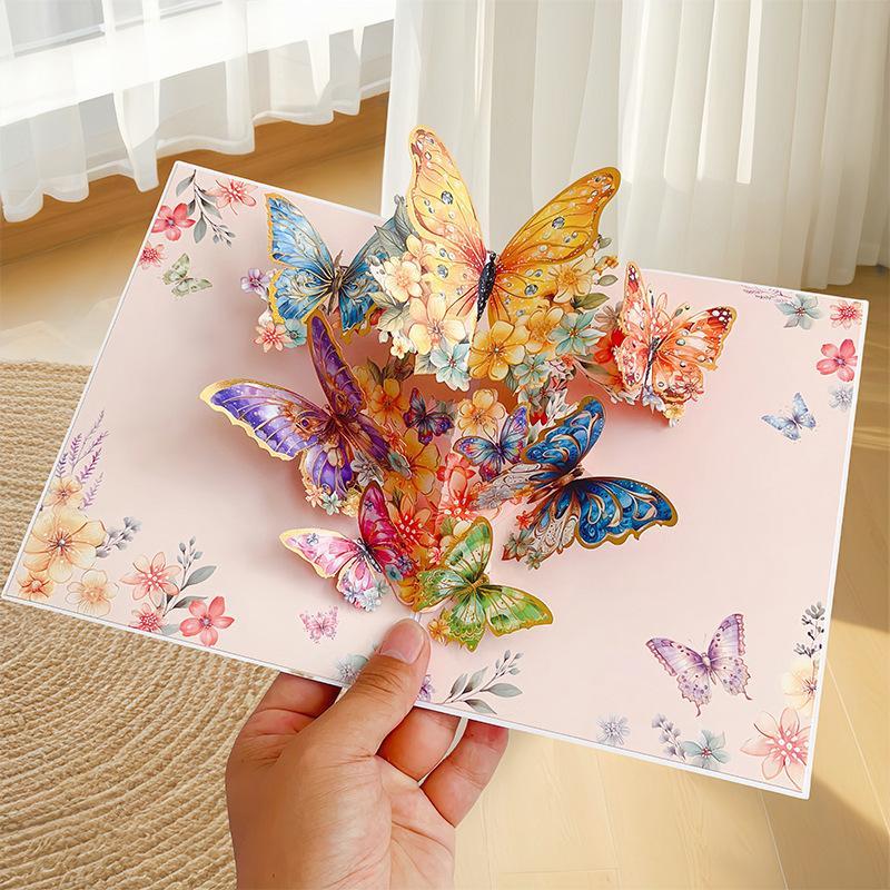 3D Fold Out Butterfly Flower Greeting Card Handmade High Quality Paper Up Card for Graduation Business Holiday Gifts