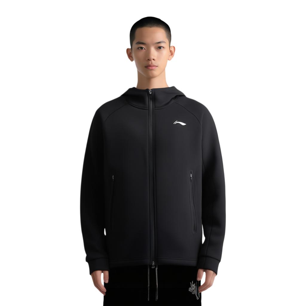 Li Ning Fitness Series Solid Color Hooded Sports Cardigan Sweatshirt Men Sweatshirt Black AWDT439-1