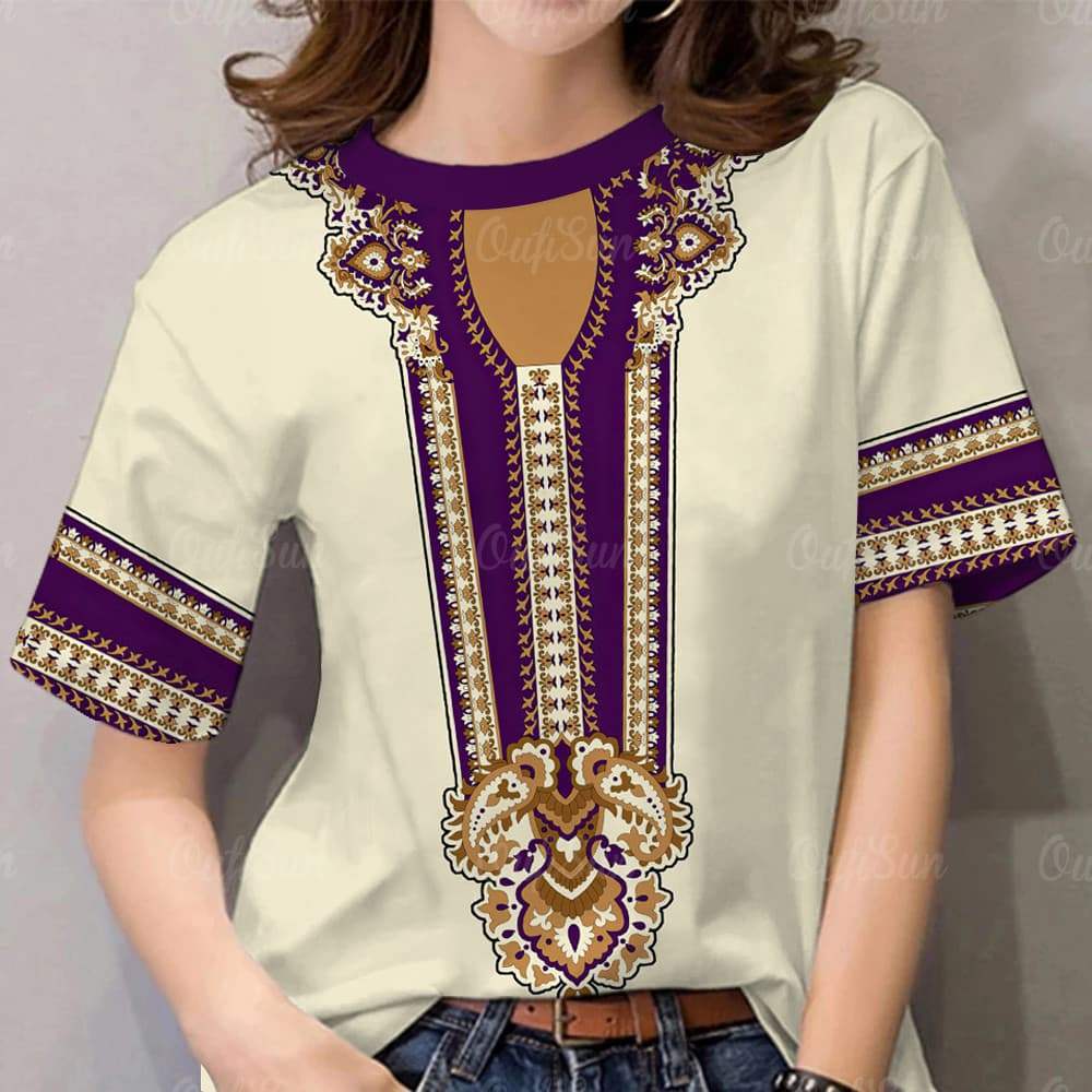 Women s Barong Printed Flower T-shirt - Casual Short Sleeve Top XS