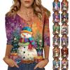 3/4 Sleeve Shirts For Women Print Christmas Tees Blouses Casual Plus Size Basic Tops Pullover