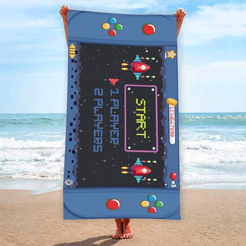 Retro Pixel Game Beach Towel, Super Absorbent Quick Dry Microfiber Bath Towel Gaming Sandproof Blanket for Gamers Bath Towel