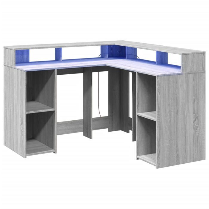VidaXL Desk and LED Lights Sonoma Grey 130x130x91cm Engineered Wood, Computer Desk, Writing Desk, Furniture of 3309452