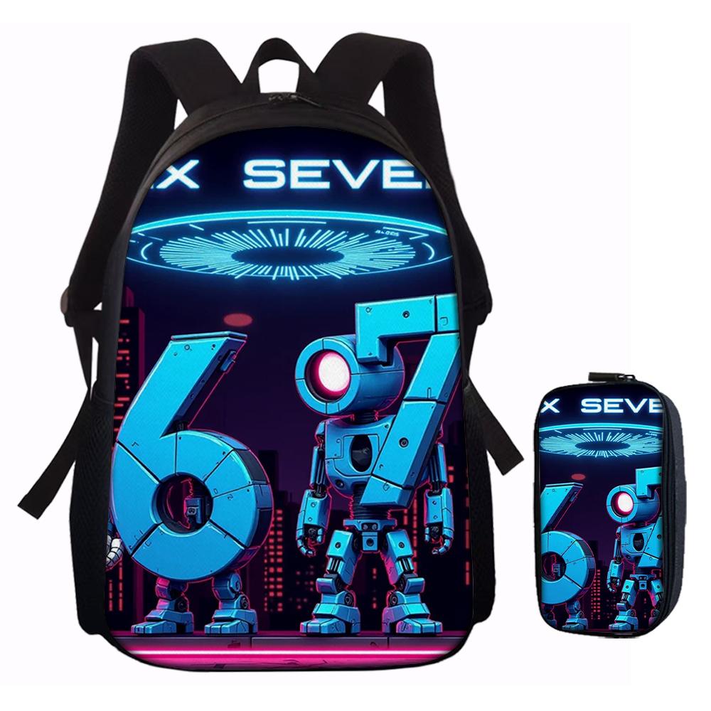 Ensemble de 3 sacs à dos à motifs Néon Chiffre 67 Léger Spacieux Sac Tote d'École Sac de Voyage Sac Bandoulière Trousses à Crayons Cadeau