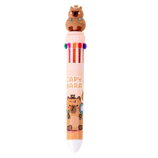 

Multicolor 10-in-1 Ballpoint Pen, Cute Capybara Ballpoint Pen, Push-Type Writing Pen, Ten Colors in One Retractable Pen for Office School A