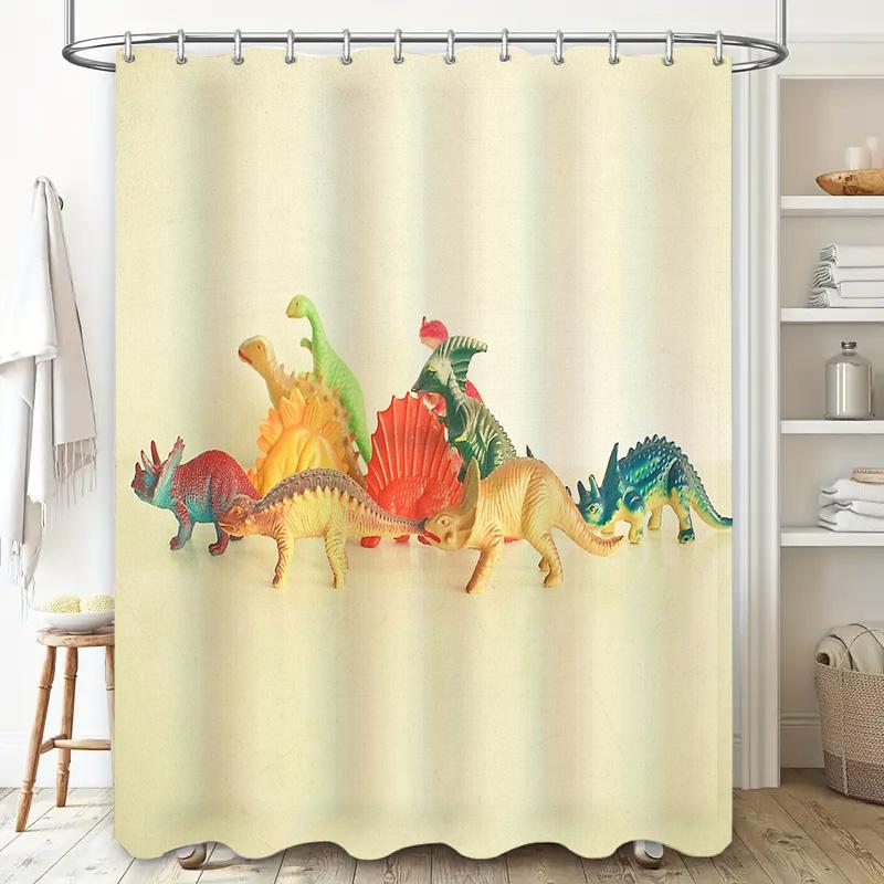Dinosaur Shower Curtain Set Waterproof Forest Animals Kids Bathroom Decor Vintage Nature Backdrop Jungle Themed Washable Fabric
