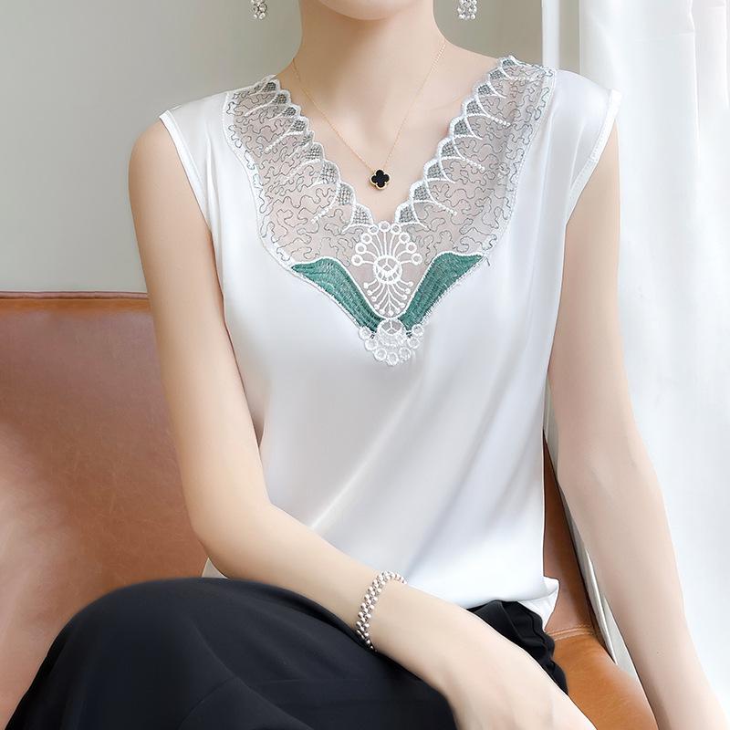 

Sexy Lace V-Neck Camisole: Satin Ice Silk Outerwear for Women L (110-120 jin) белый