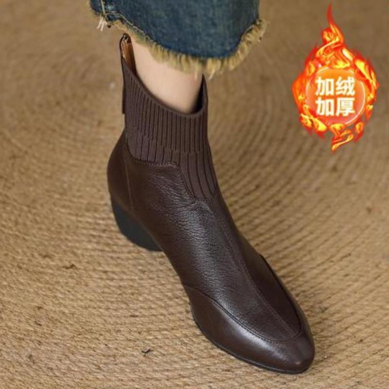 Winter new soft pointed wedge Martin boots comfortable rear zipper non-slip versatile velvet short boots