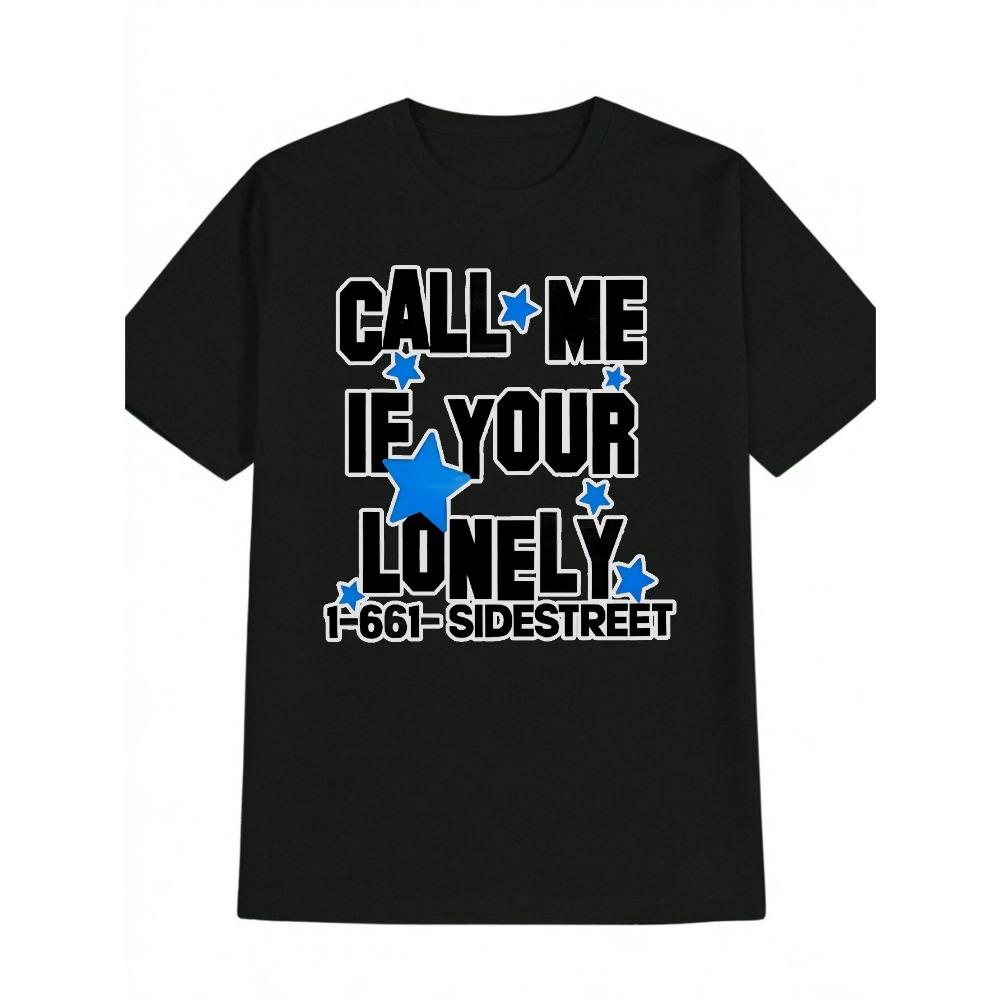 

Men s Casual Versatile Crew Neck T-Shirt Black Caps Blue Pentagram Printed Men s Top Men s Gift 2XL