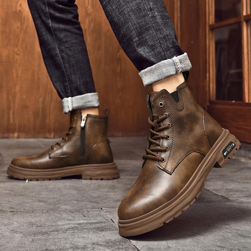 Fashion High Top Mens Sneakers Autumn Winter New Genuine Leather Boots Men Boots Platform Fashion Boots All-match Men's Fashion Boots