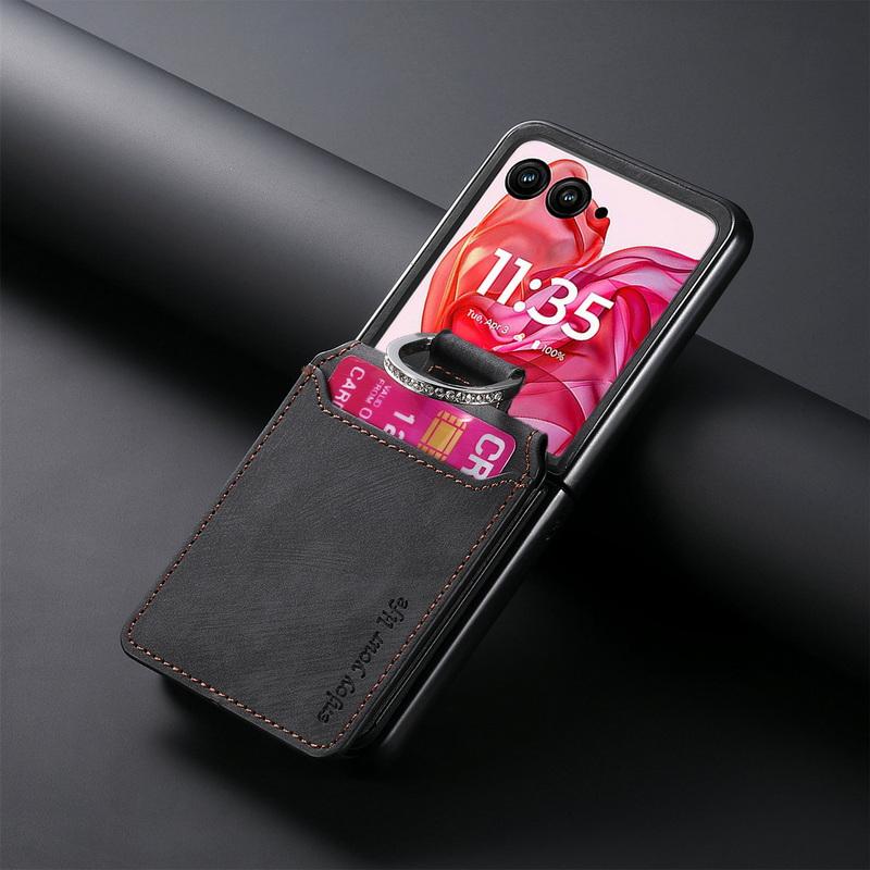 Für Motorola Razr 60 Ultra 50 40 Hülle Shell Leder Kartenfach Ständer Matt Stoßfest Hart PC Ringhalter 2 Stück Klapphandy Abdeckung