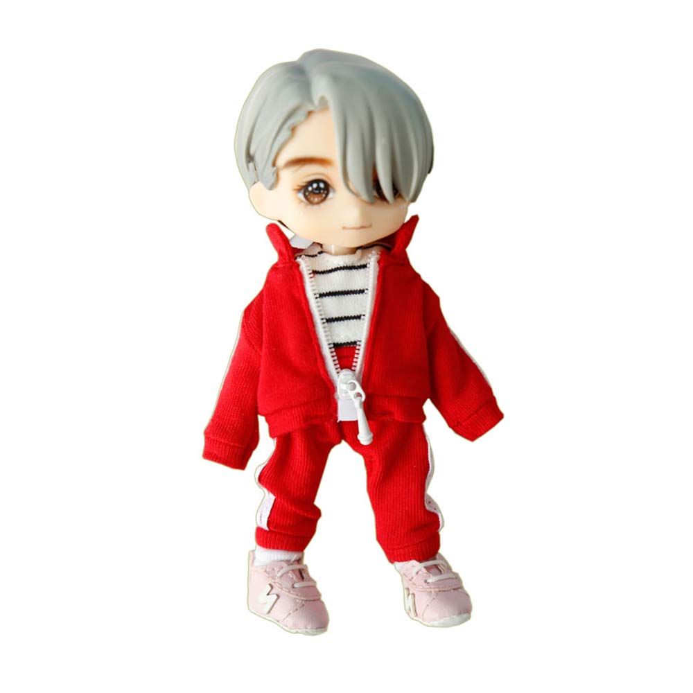 Obitsu 11 OB11 Größe Kostüm Obitsu Puppe 11cm Körper Schule Jersey Pullover Hose Socken 5 Farben 3 Stück Set (rot)